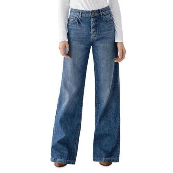 DL1961 Denim - DL1961 Women's Hepburn High Rise Button Fly Denim Wide Leg Strauss Jeans Size 27